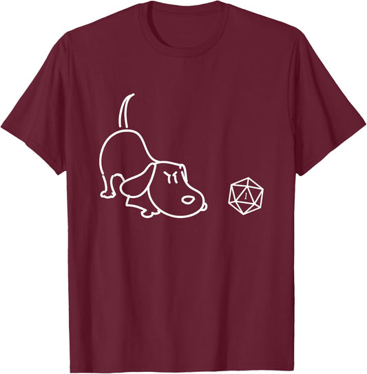 Nerdy Polyhedral D20 Dice Set for Dog Lovers Geeky T-Shirt - T-Shirt | Maroon