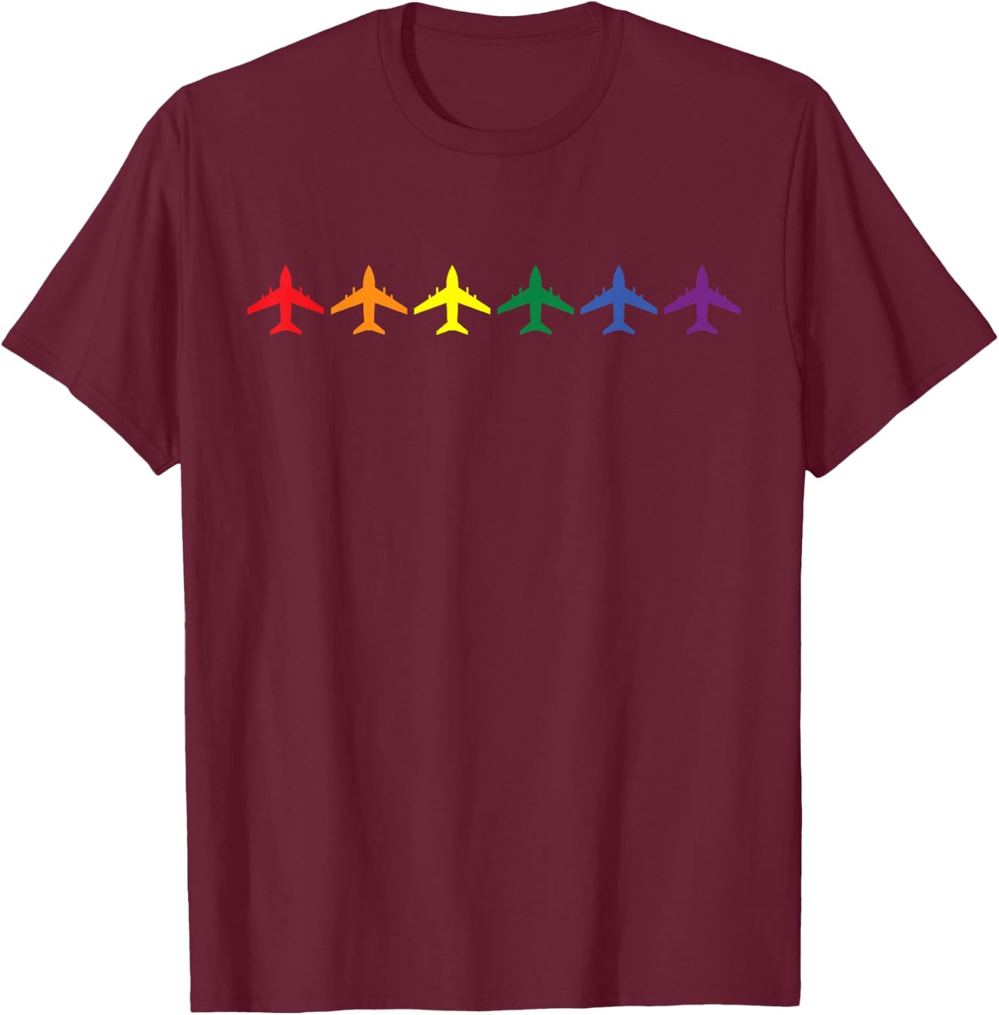 Rainbow Airplane Rocket Pilot LGBTQ Gay Pride Month Team T-Shirt - T-Shirt | Maroon