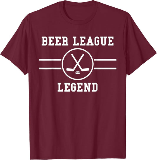Beer League Legend Hockey Ice Inline Funny Sports Gift T-Shirt - T-Shirt | Maroon