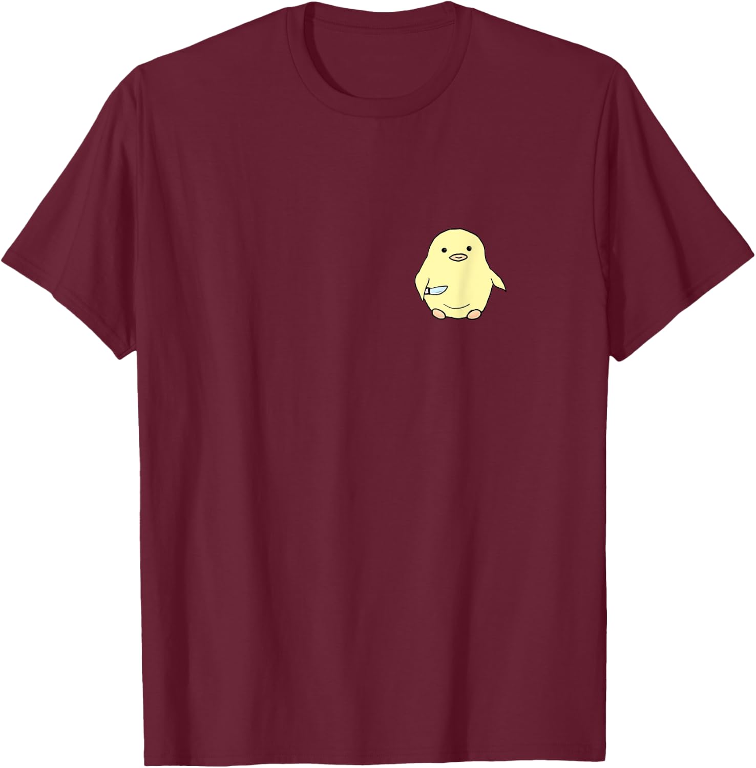 Chick - Chicken with Knife Funny T-Shirt - T-Shirt | Maroon