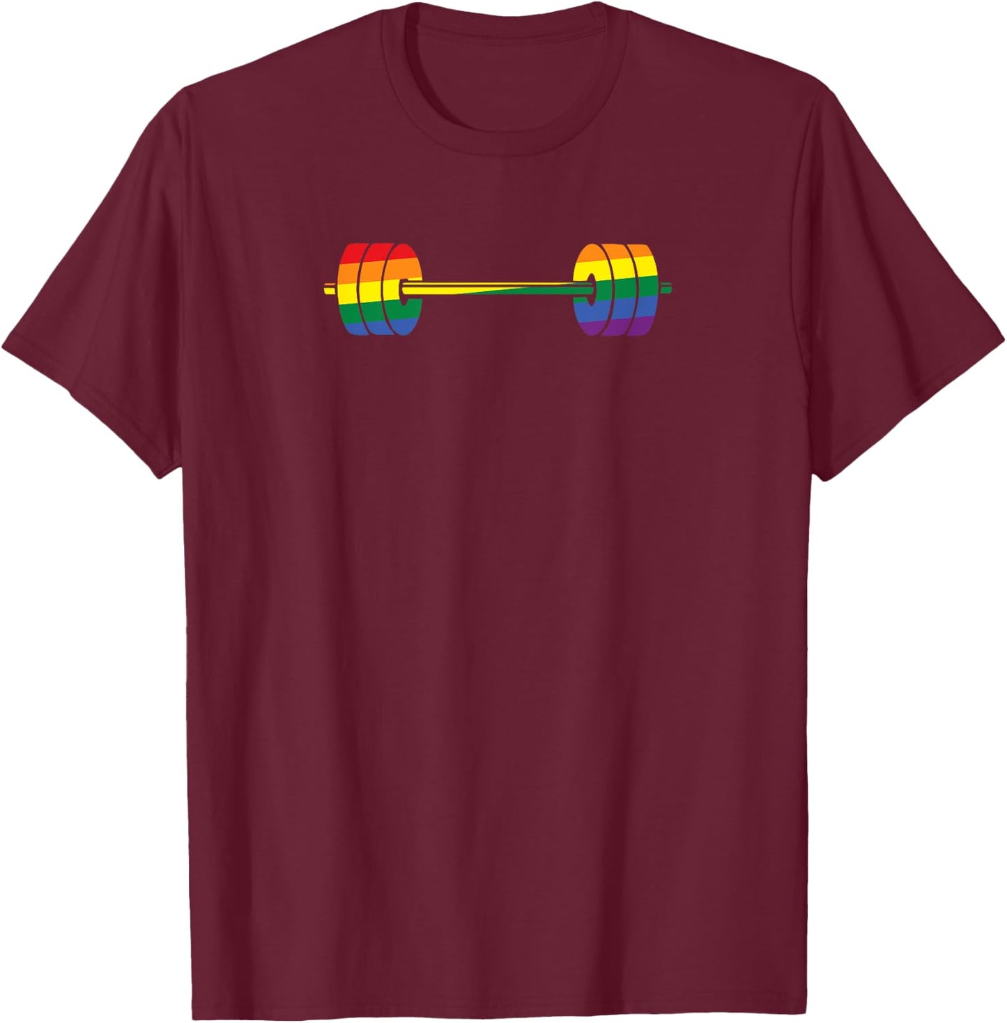 Gay Pride Rainbow Gym Lifting Barbell T-Shirt - T-Shirt | Maroon