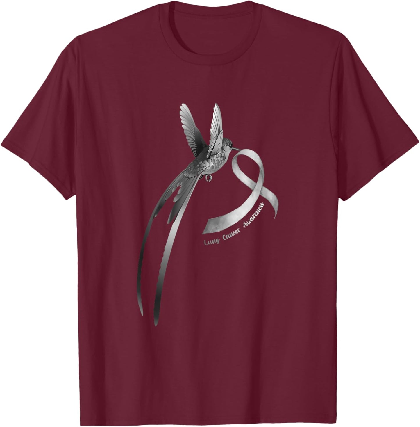 Bird White Ribbon Lung Cancer Awareness T-Shirt - T-Shirt | Maroon