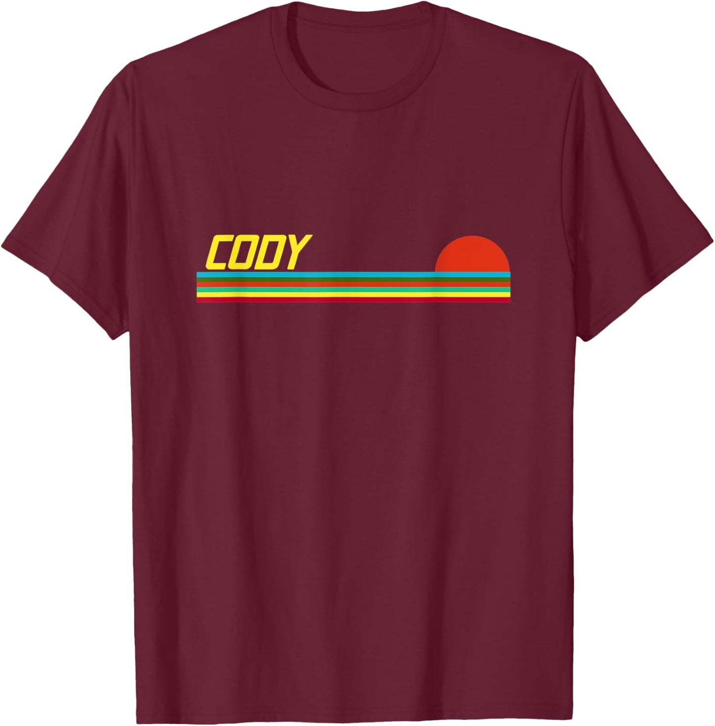 Cody First Name Logo Retro Sunset Surfer Style Cody T-Shirt - T-Shirt | Maroon