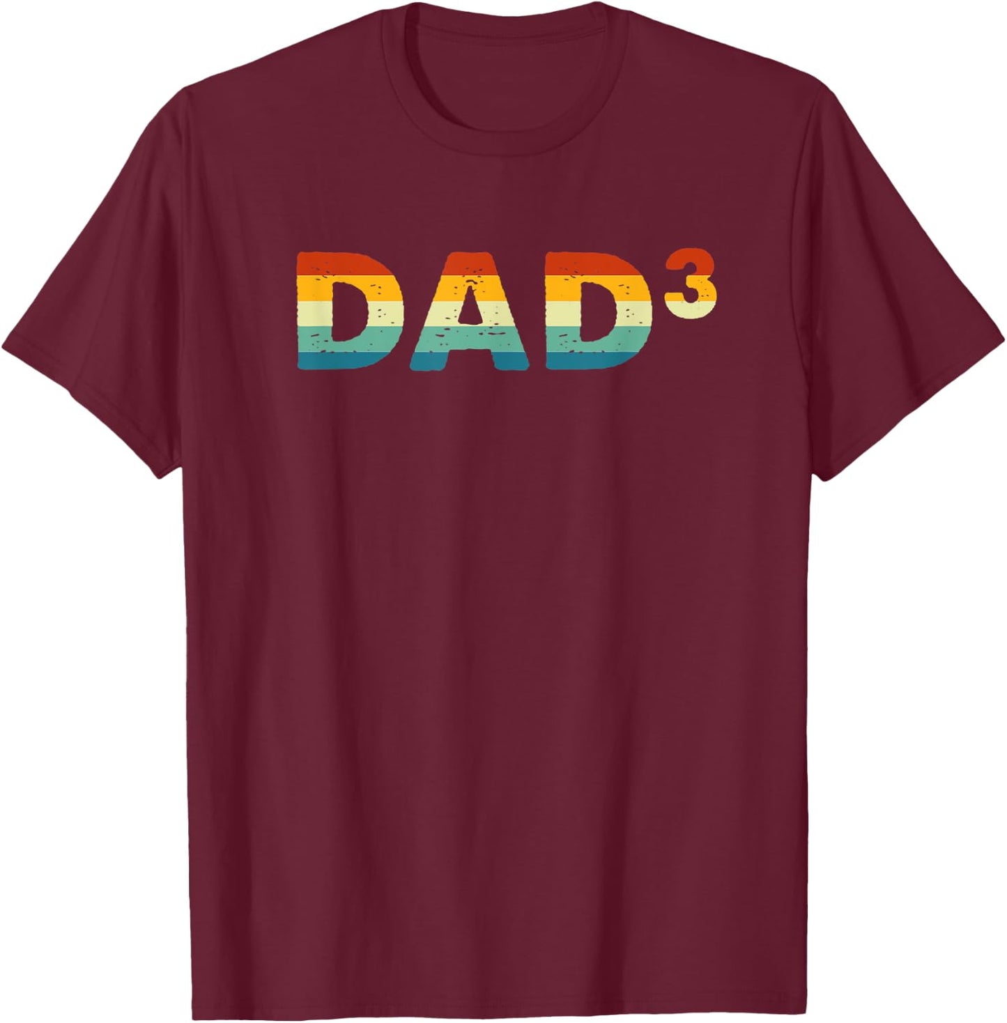 Men Vintage Daddy Of 3 Kids Funny Dad Cubed Father's Day T-Shirt - T-Shirt | Maroon