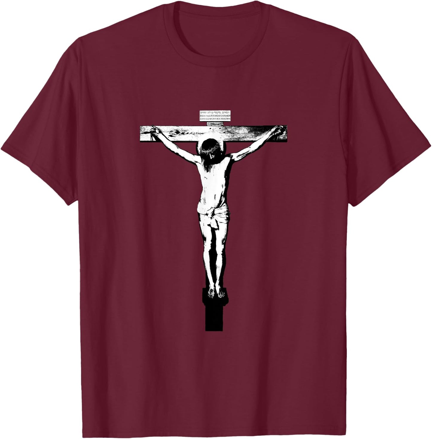 Catholic Crucified Jesus Christ black and white T-Shirt - T-Shirt | Maroon