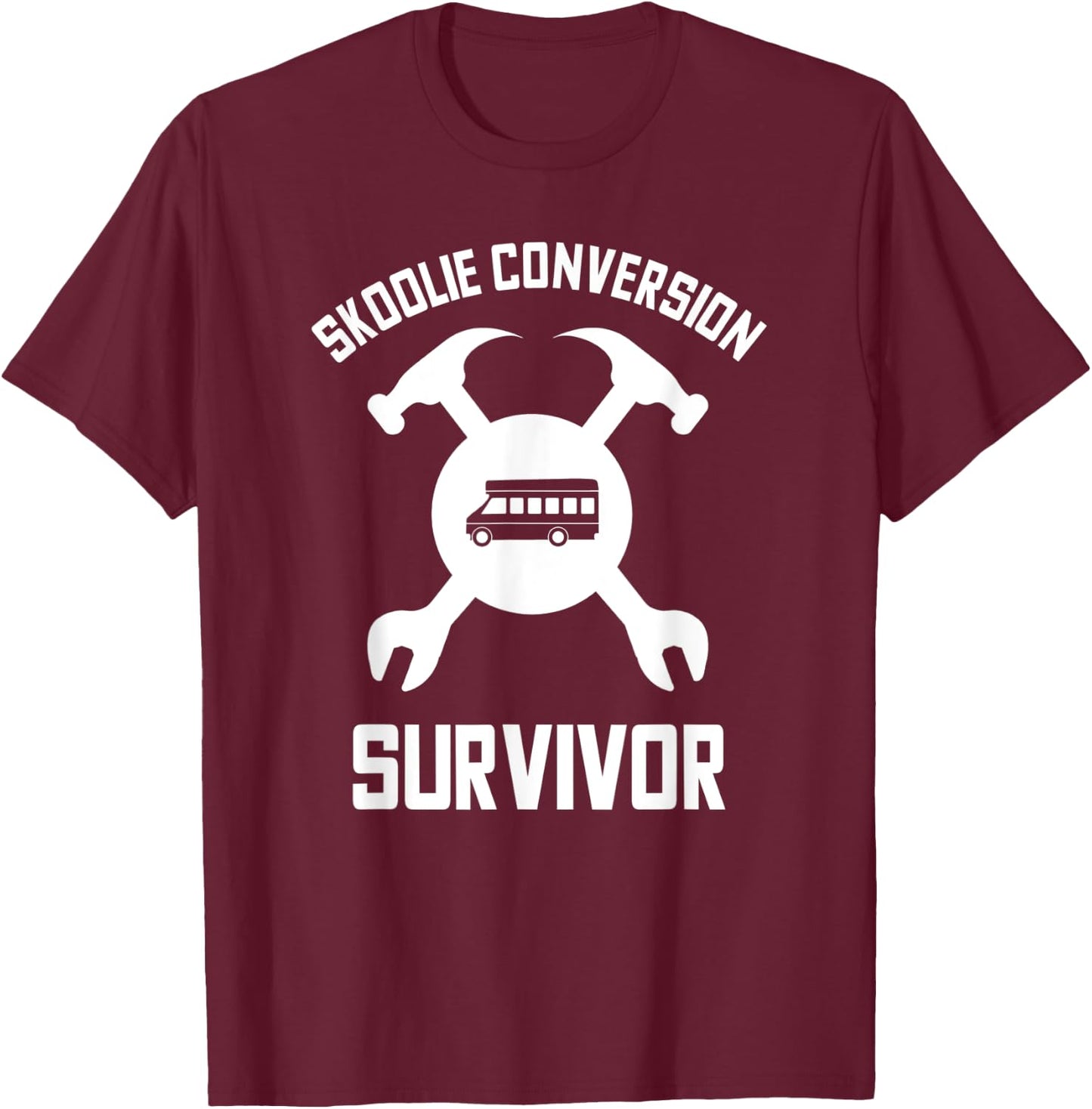 Yellow School Bus Conversion Skoolie Schoolbus T-Shirt - T-Shirt | Maroon