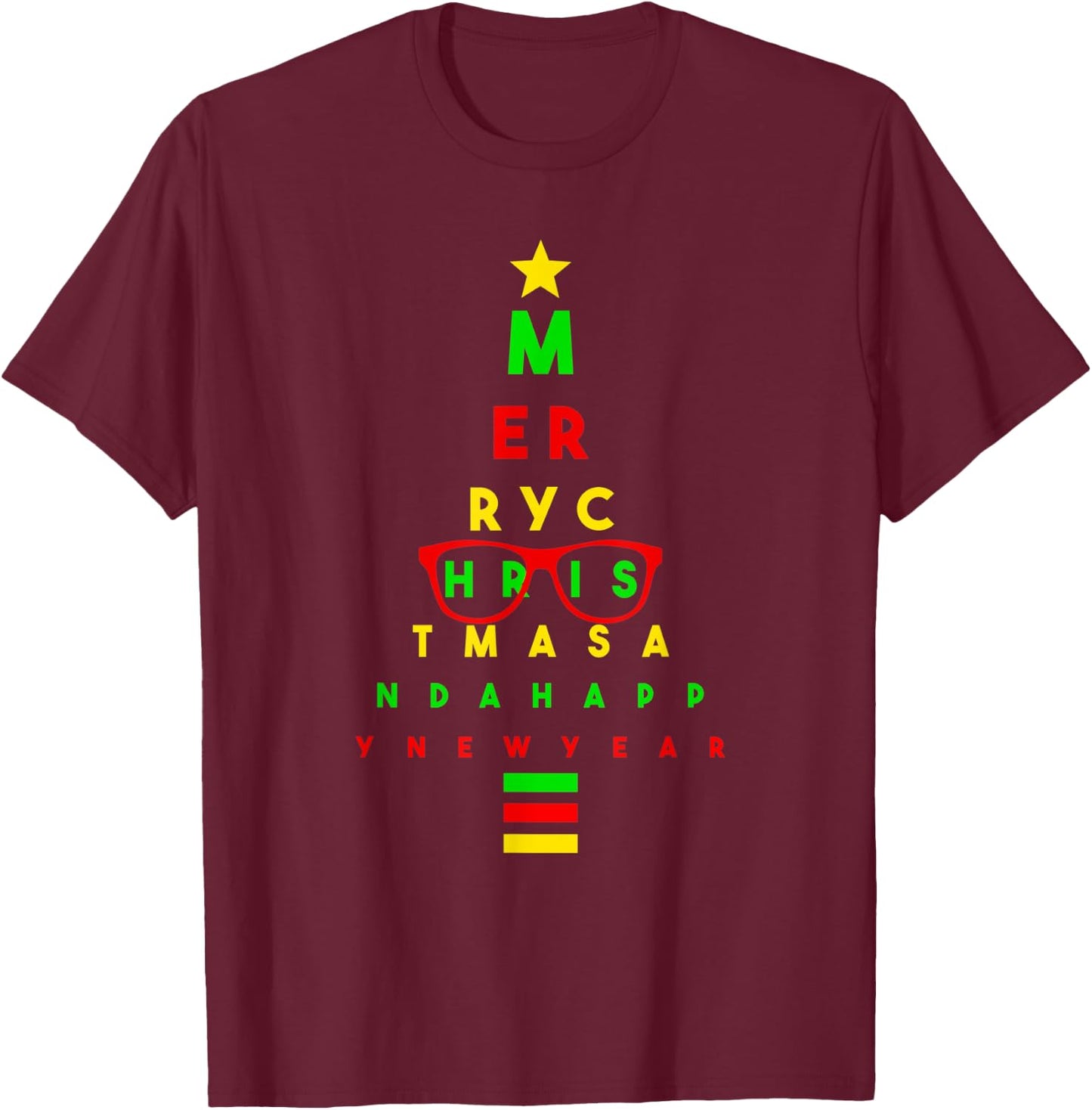 Optometrist Optician Christmas Tree Snellen Eye Test Glasses T-Shirt - T-Shirt | Maroon
