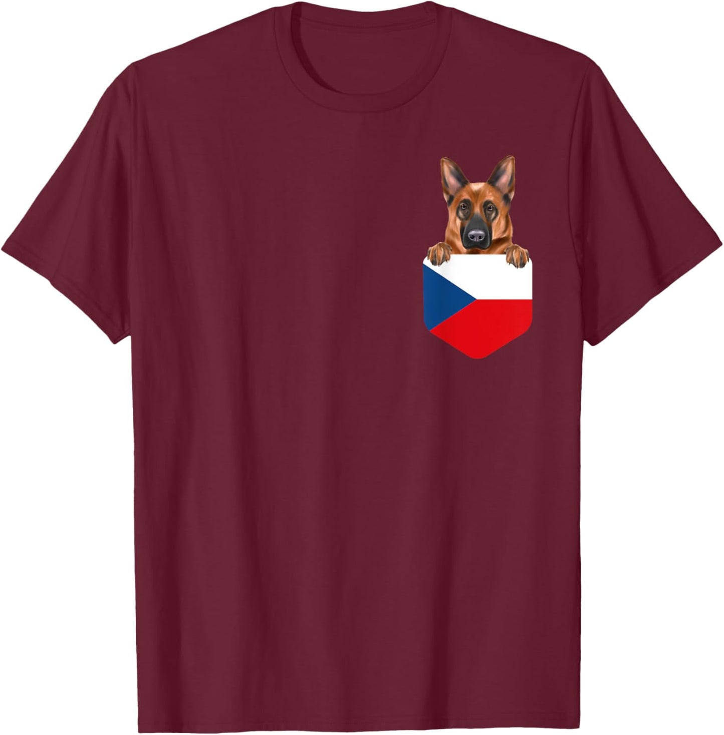 Czech Republic Flag German Shepherd Dog In Pocket T-Shirt - T-Shirt | Maroon