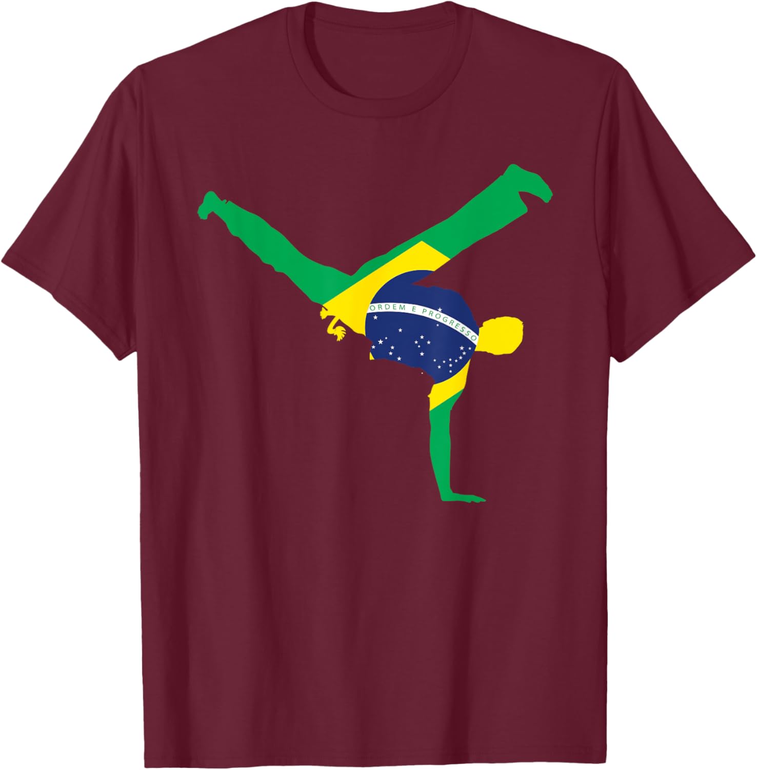 Brazil Flag Capoeira Dancer MMA Afro Brazilian Kick Fighter T-Shirt - T-Shirt | Maroon