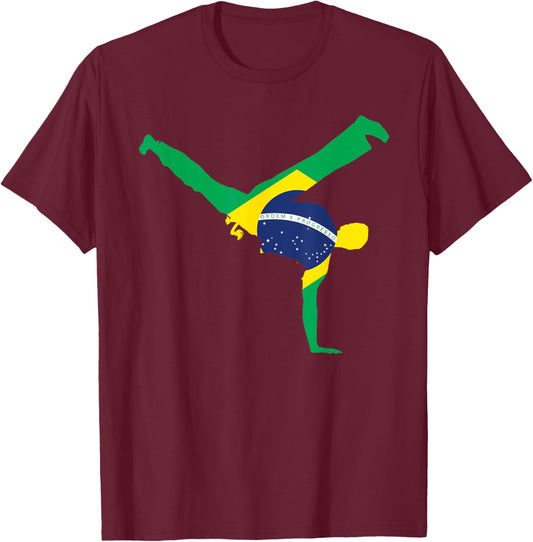 Brazil Flag Capoeira Dancer MMA Afro Brazilian Kick Fighter T-Shirt - T-Shirt | Maroon
