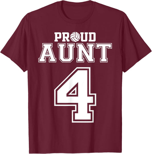 Custom Proud Volleyball Aunt Number 4 Personalized Women T-Shirt - T-Shirt | Maroon