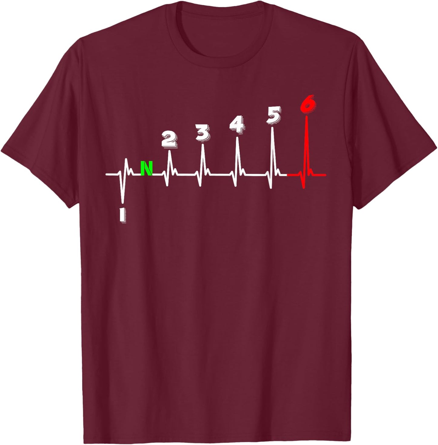 Motorcycle Heartbeat ECG Heart Rate Gear Shifter 1-6 Gears T-Shirt - T-Shirt | Maroon