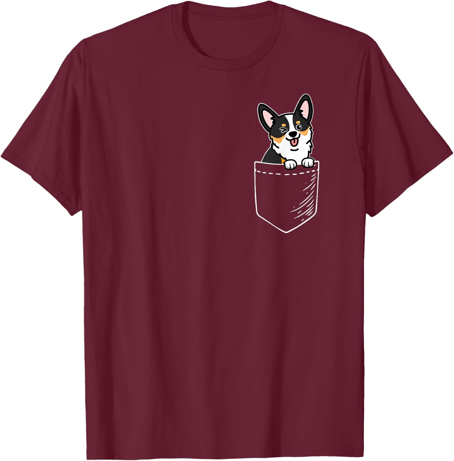 Funny Kawaii Pocket Black Tricolor Corgi Lover T-Shirt - T-Shirt | Maroon