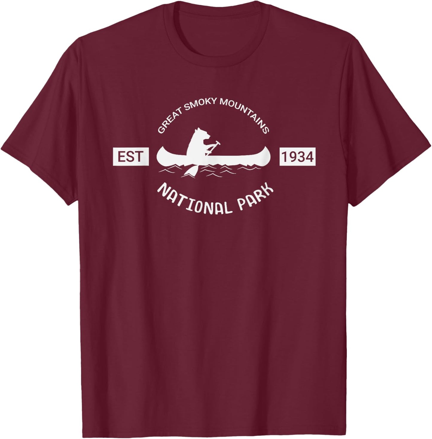 Tennessee Great Smoky Mountains National Park Bear Canoe T-Shirt - T-Shirt | Maroon
