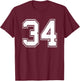 Number 34 Baseball Football Soccer Birthday T-Shirt - T-Shirt | Maroon