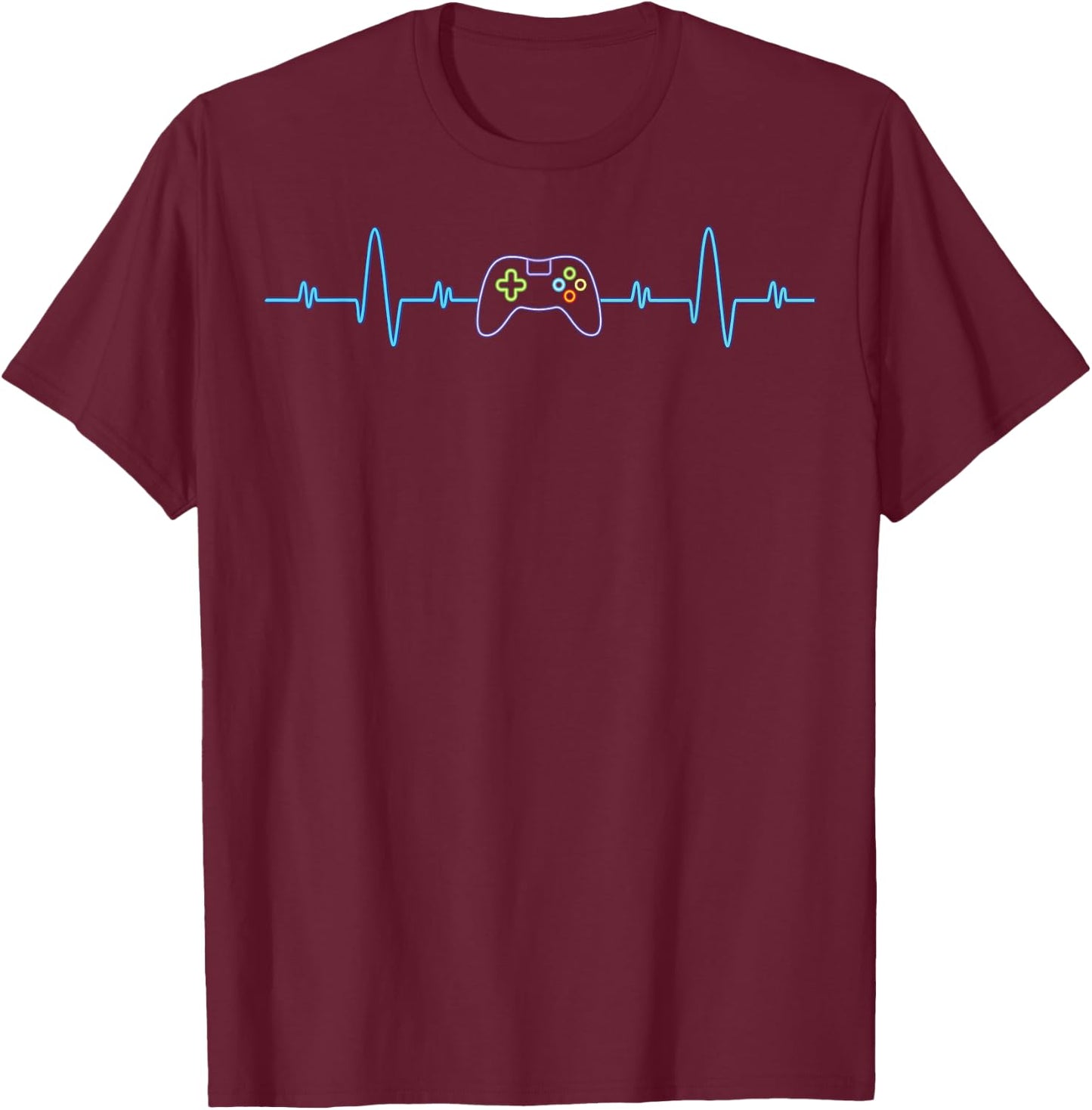Funny Video Gamer Heartbeat Video Gamer Geek Nerd Boys Gifts T-Shirt - T-Shirt | Maroon