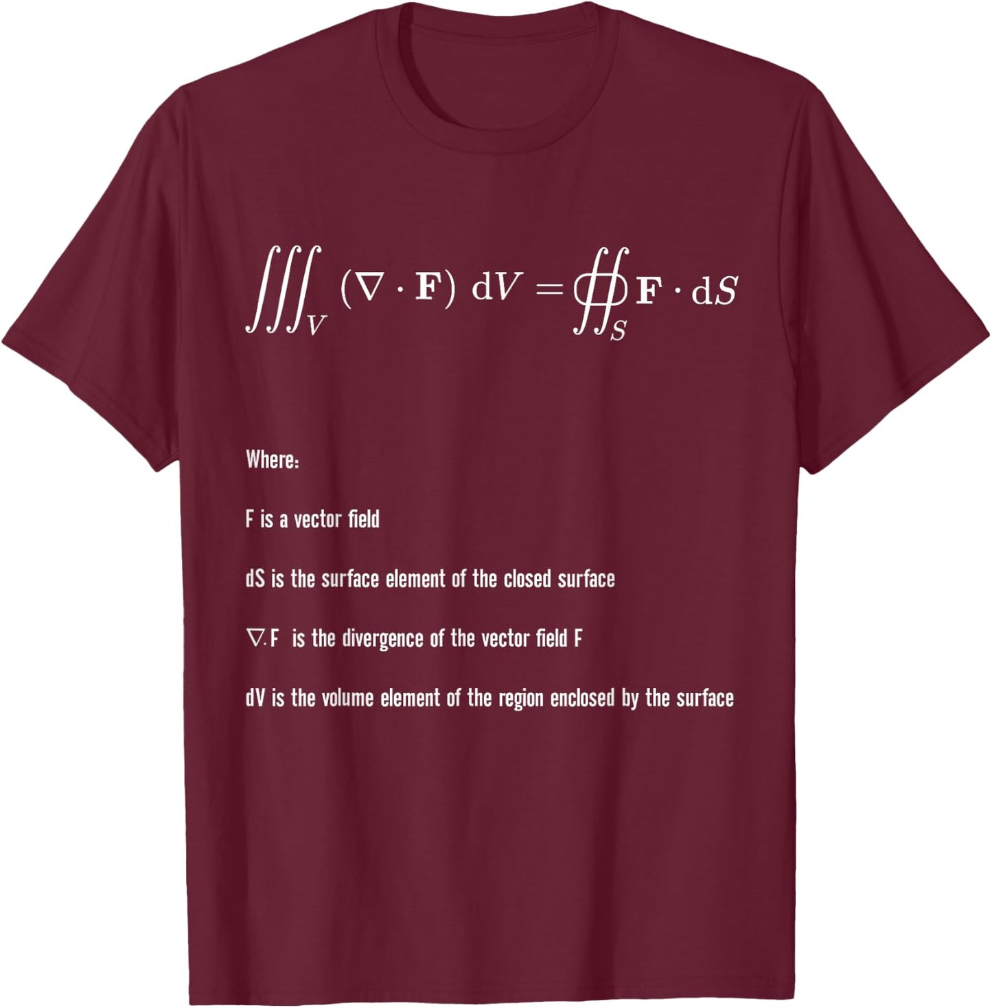 Divergence Theorem Vector Calculus Mathematical Physics T-Shirt - T-Shirt | Maroon