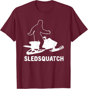 Bigfoot Snowmobile Riding Sasquatch Snowmobiling Racing T-Shirt - T-Shirt | Maroon