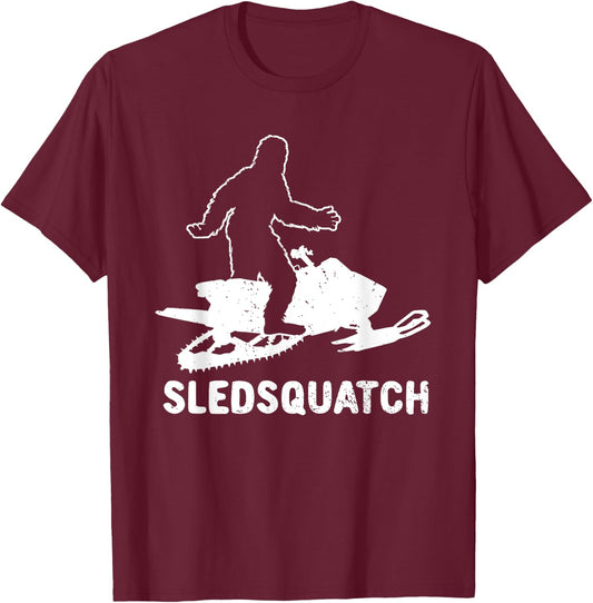 Bigfoot Snowmobile Riding Sasquatch Snowmobiling Racing T-Shirt - T-Shirt | Maroon