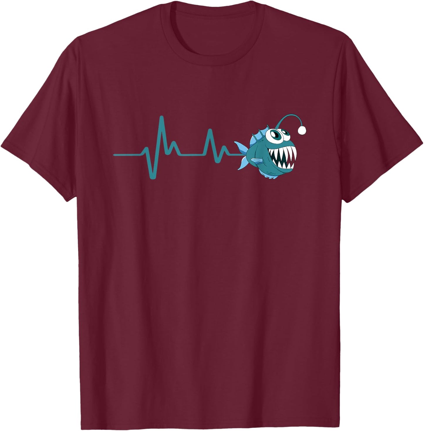Angler Fish Monster Fishing Fisherman Heartbeat Anglerfish T-Shirt - T-Shirt | Maroon