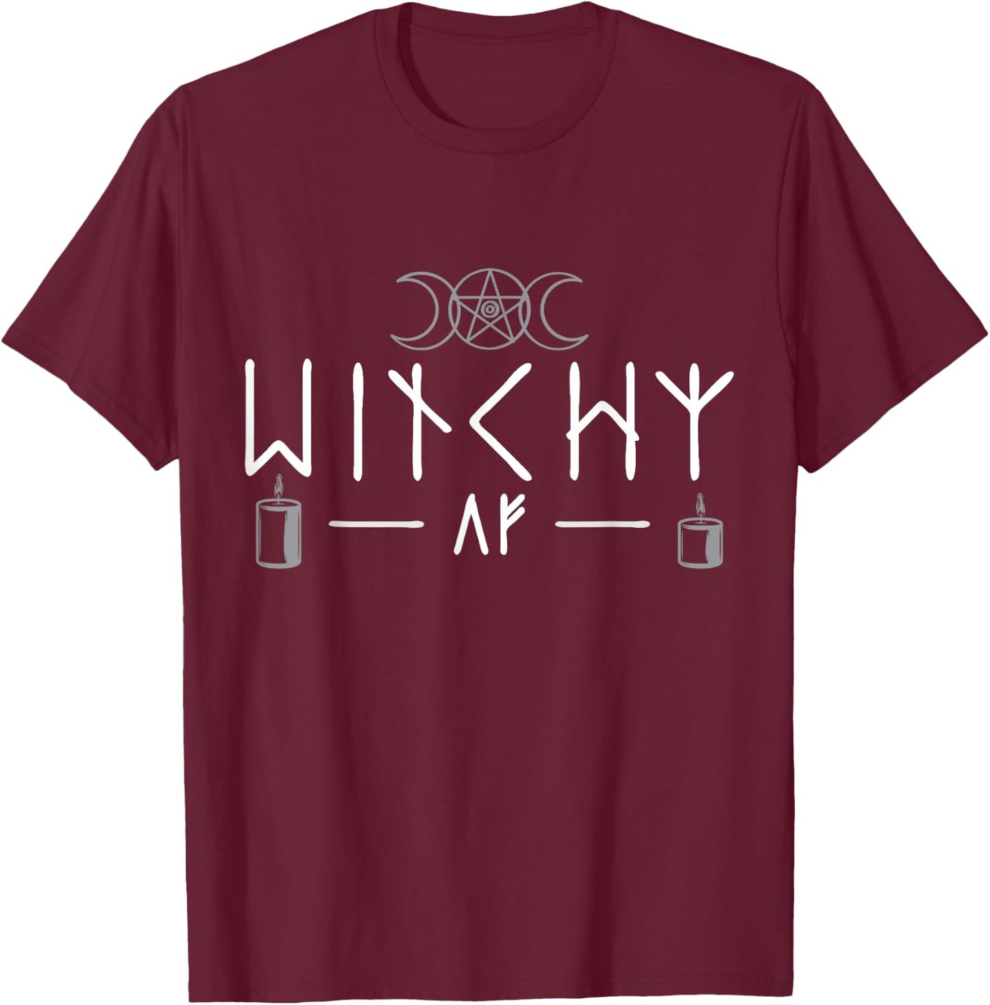 Witchy AF Three Moons Wicca T-Shirt - T-Shirt | Maroon