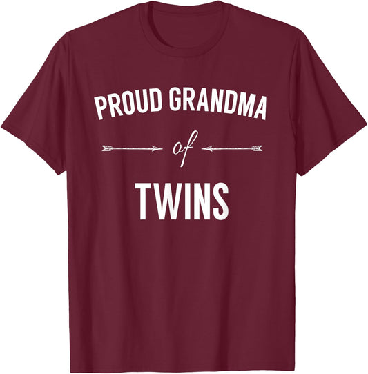 Proud Grandma of Twins Shirt - Twins Pregnancy Announcement T-Shirt - T-Shirt | Maroon