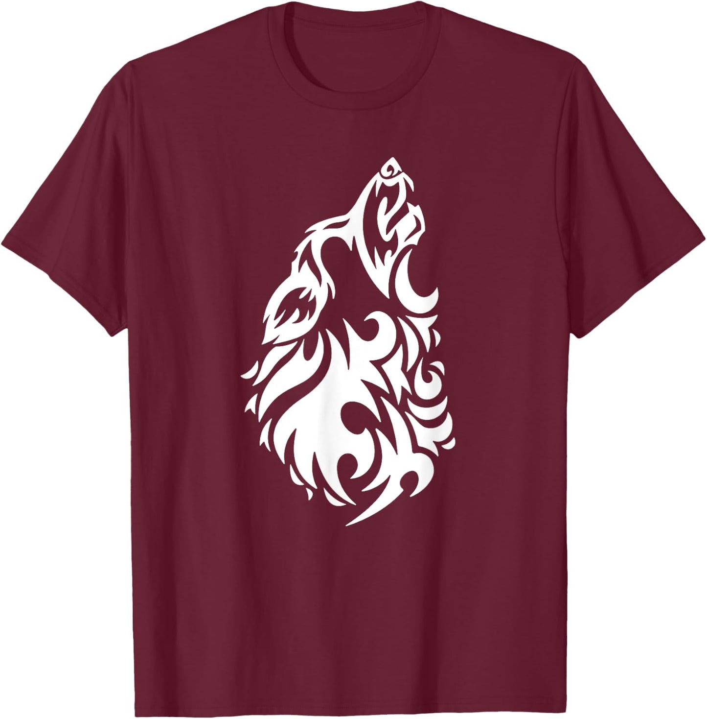 Wolf - Cool Tribal Dog Head Pup Howling Men Women Girls Kids T-Shirt - T-Shirt | Maroon