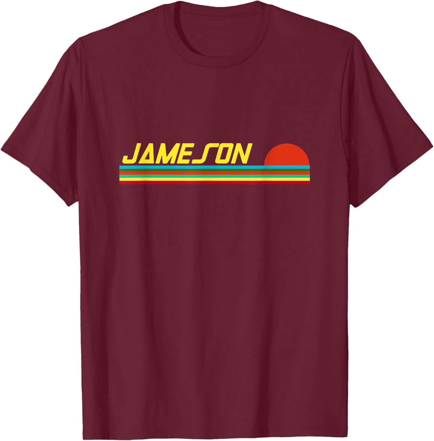 Jameson First Name Logo Retro Sunset Surfer Style Jameson T-Shirt - T-Shirt | Maroon