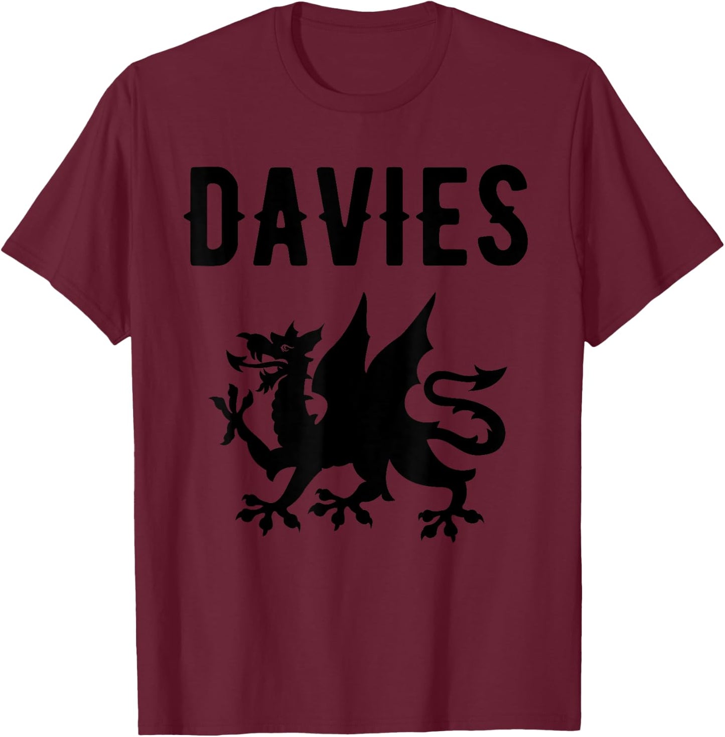 Davies Surname Welsh Family Name Wales Heraldic Dragon T-Shirt - T-Shirt | Maroon