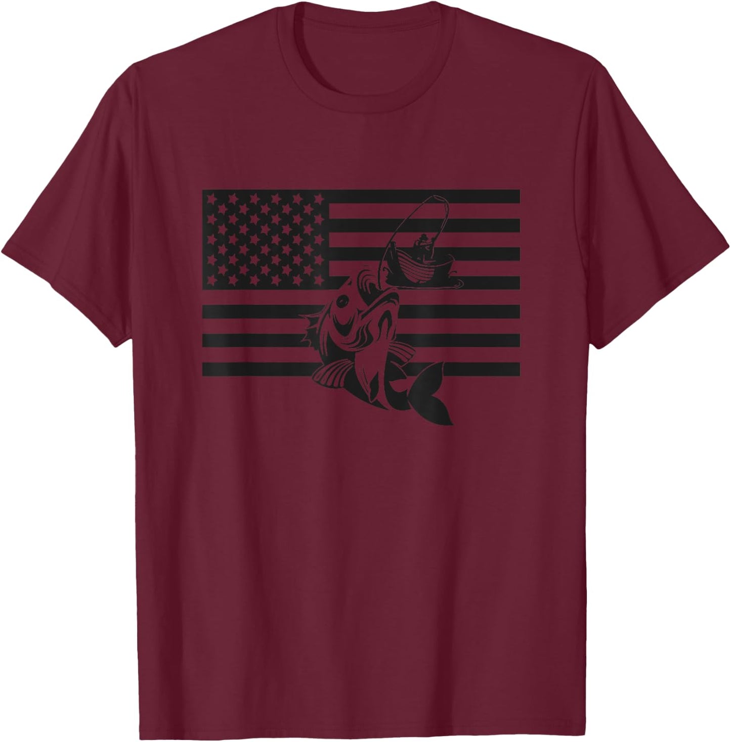American Flag Fishing Apparel - Fishing T-Shirt - T-Shirt | Maroon