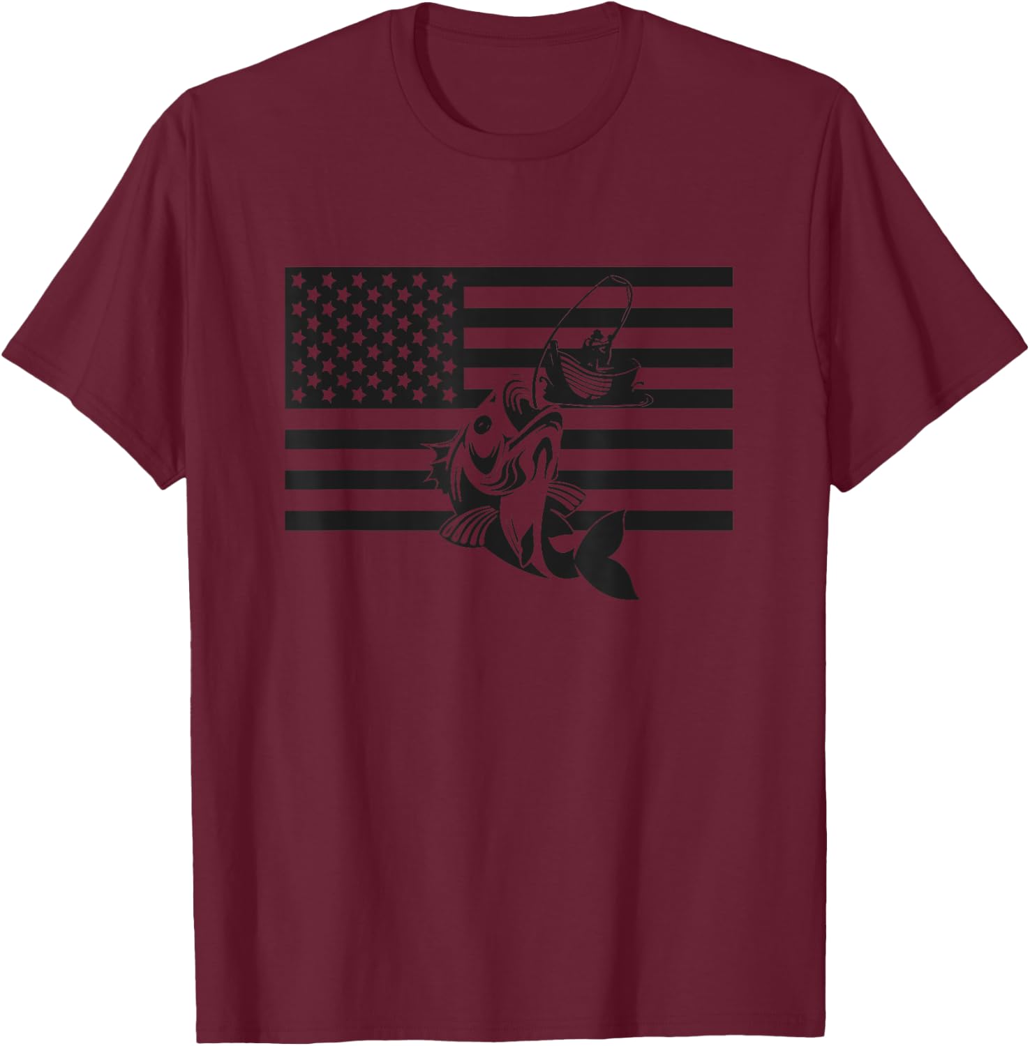American Flag Fishing Apparel - Fishing T-Shirt - T-Shirt | Maroon