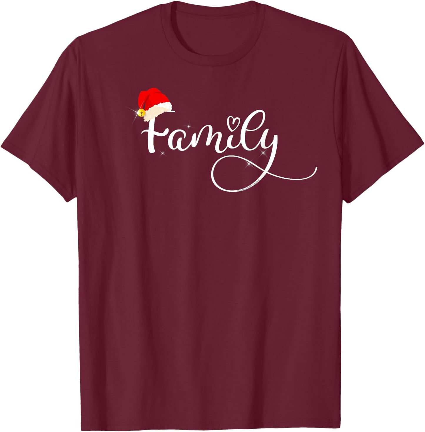Pretty Love of Family with Heart and Santa Hat Christmas T-Shirt - T-Shirt | Maroon