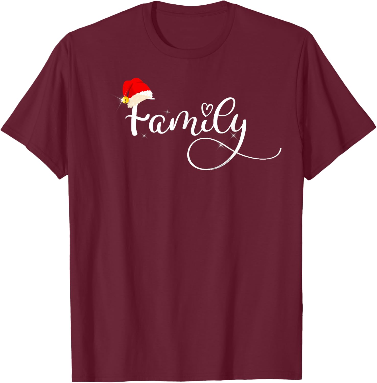 Pretty Love of Family with Heart and Santa Hat Christmas T-Shirt - T-Shirt | Maroon