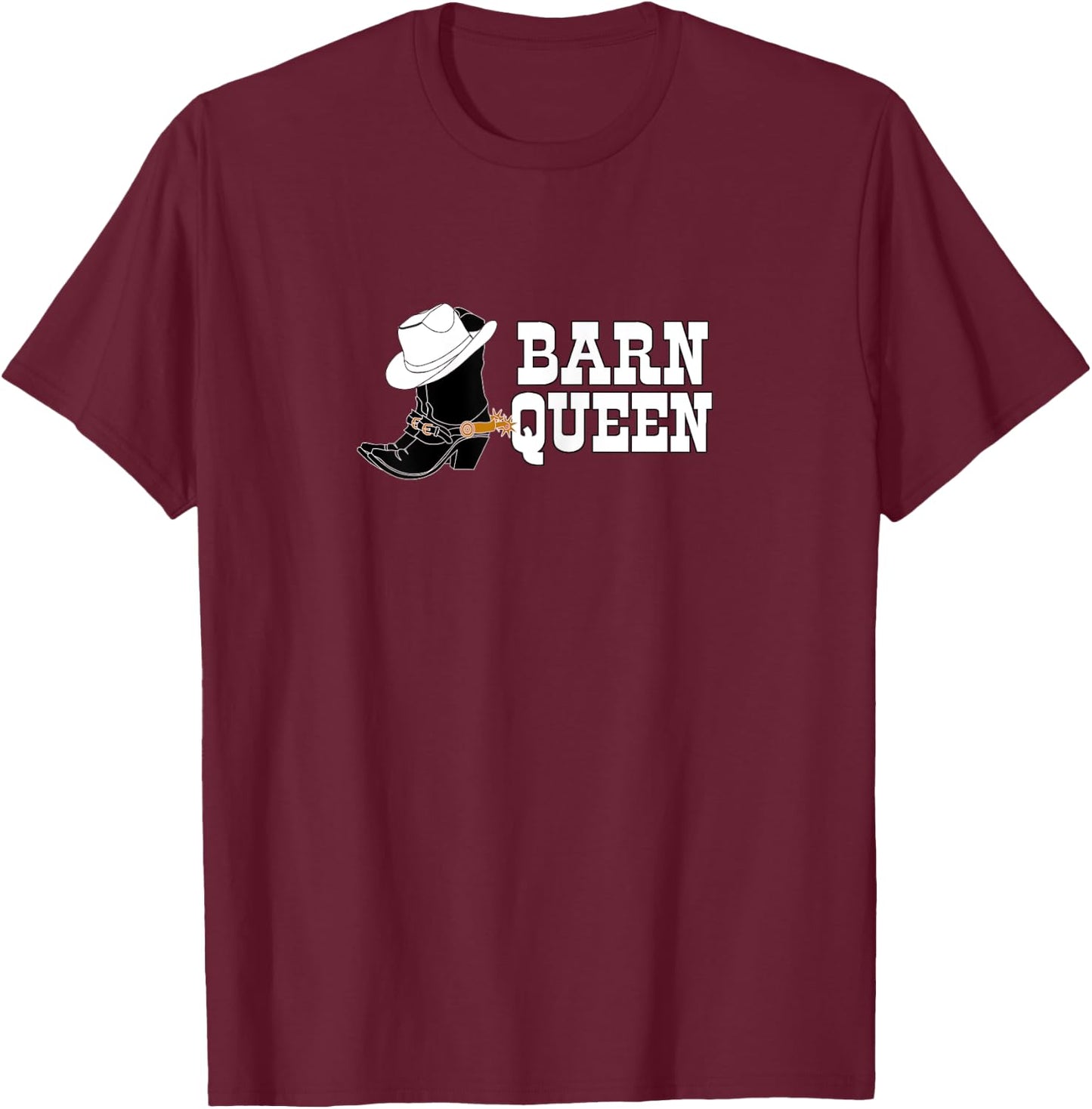 Horse lover Cowgirl shirt "BARN QUEEN" with Boot, Hat. white T-Shirt - T-Shirt | Maroon