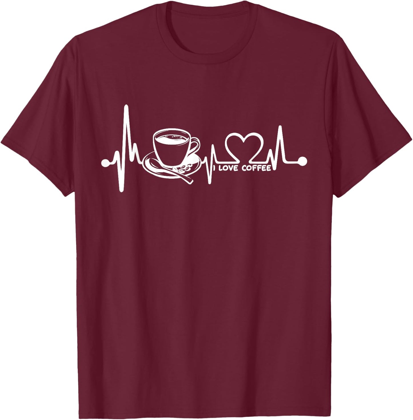 Coffee Lover I love coffee Heartbeat T-Shirt - T-Shirt | Maroon