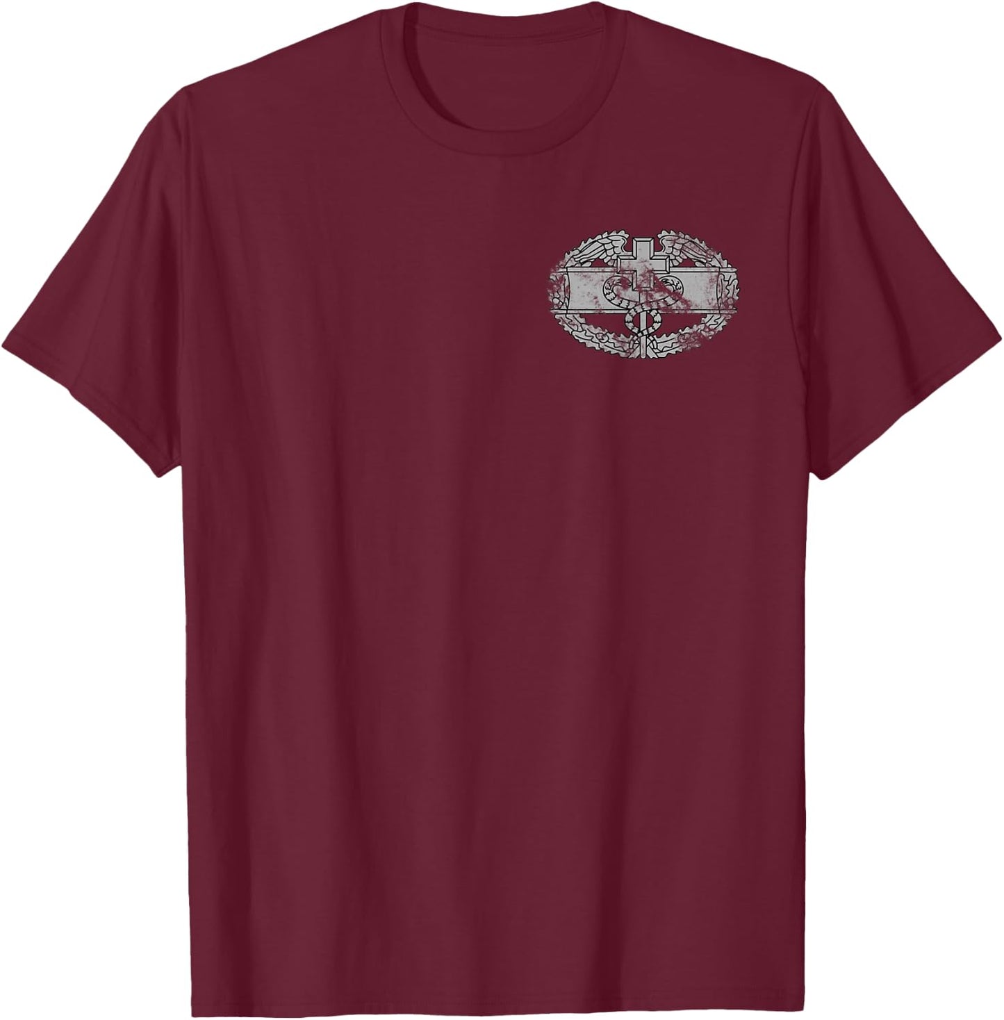 US Army Combat Medical Badge (CMB) - 68W Distressed Vintage T-Shirt - T-Shirt | Maroon