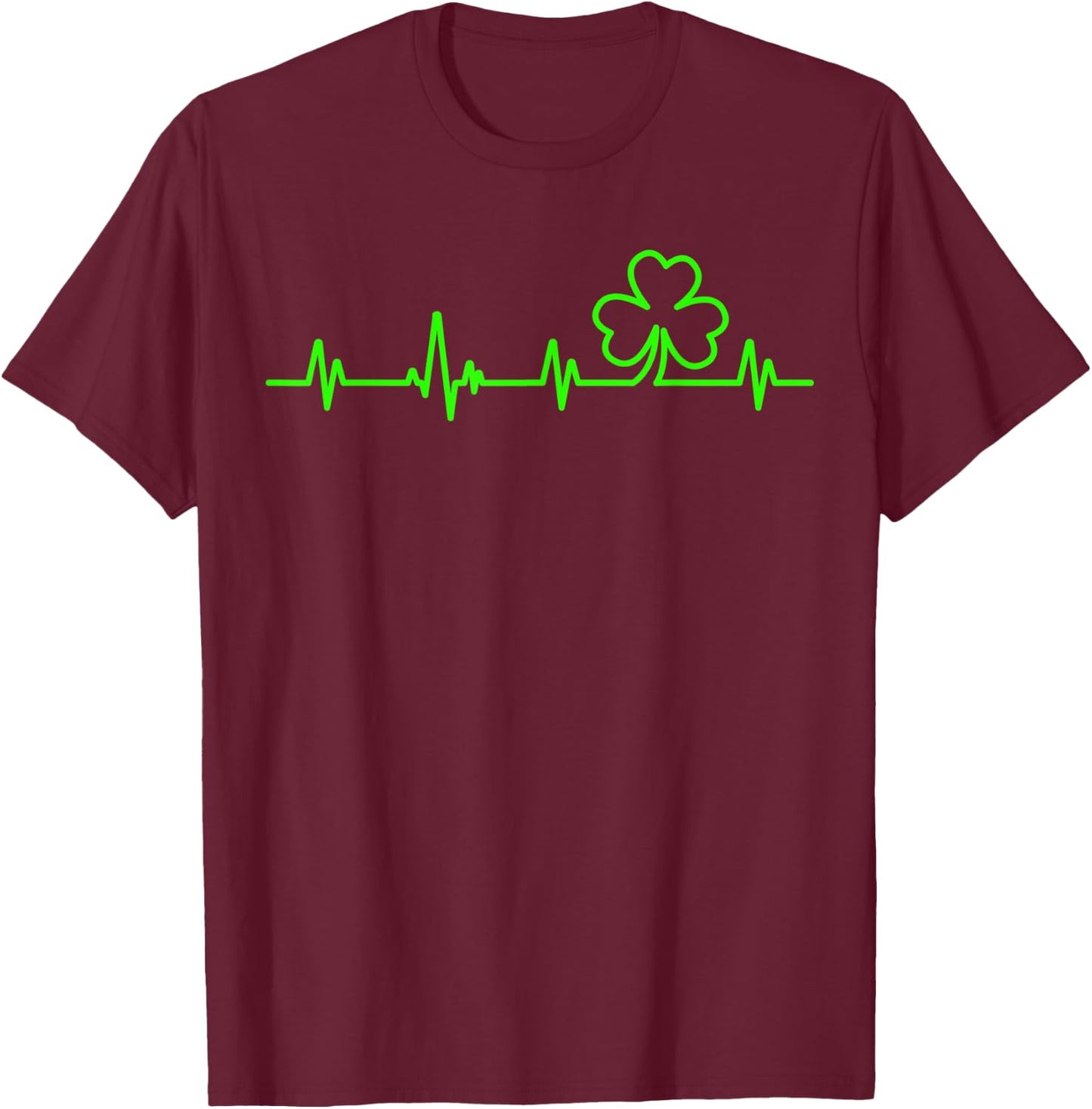 St Patricks Day Lucky Irish Clover Heartbeat Shamrock T-Shirt - T-Shirt | Maroon