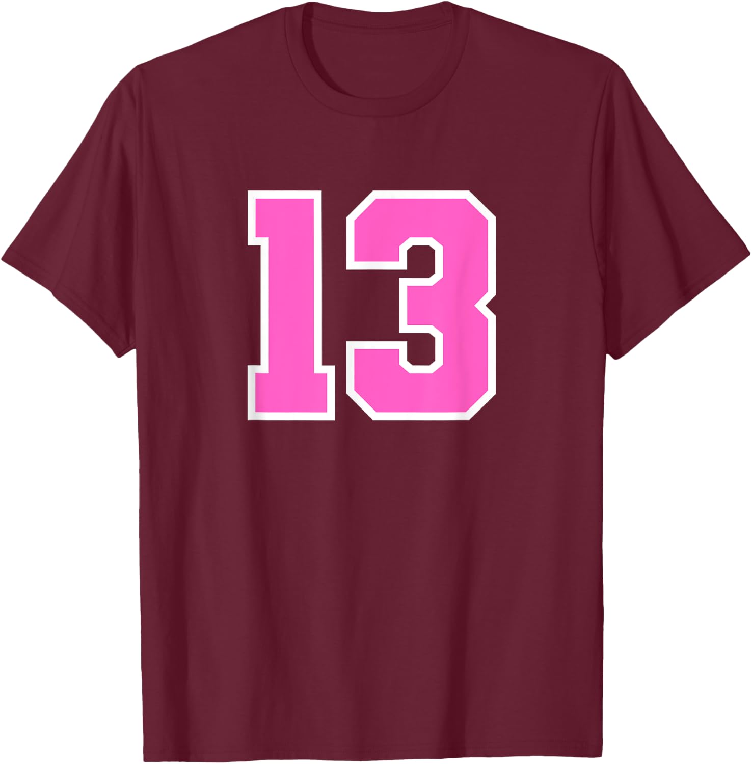 Number #13 Sport Pink Varsity Number T-Shirt - T-Shirt | Maroon