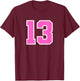 Number #13 Sport Pink Varsity Number T-Shirt - T-Shirt | Maroon