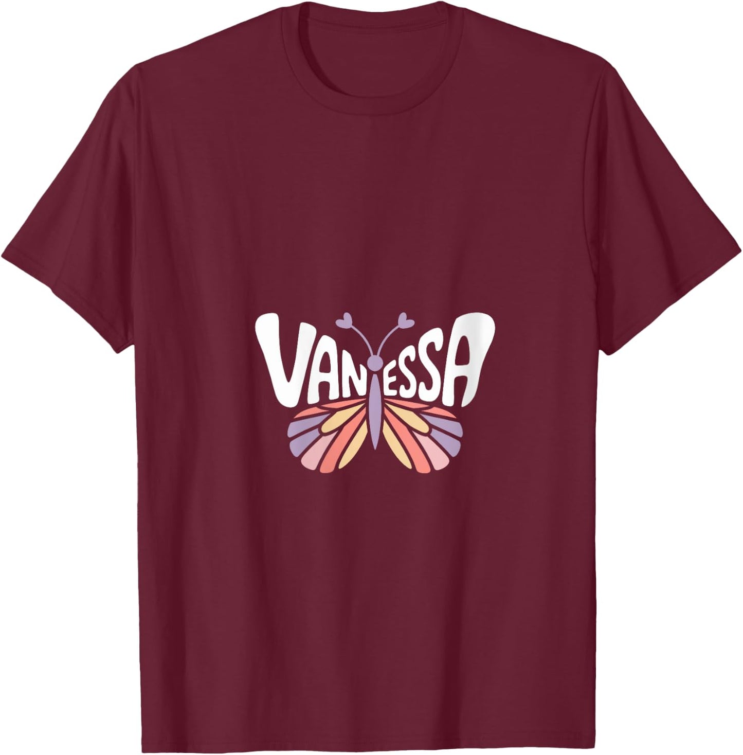 Vanessa Butterfly - Personalized Cute Name Word Art V-Neck T-Shirt - T-Shirt | Maroon