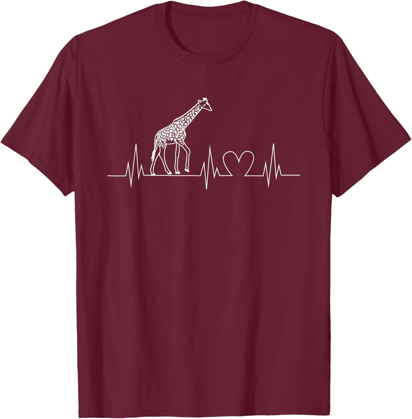 Love Giraffe Heartbeat Funny ECG Cute Tallest Mammal Rhythm T-Shirt - T-Shirt | Maroon