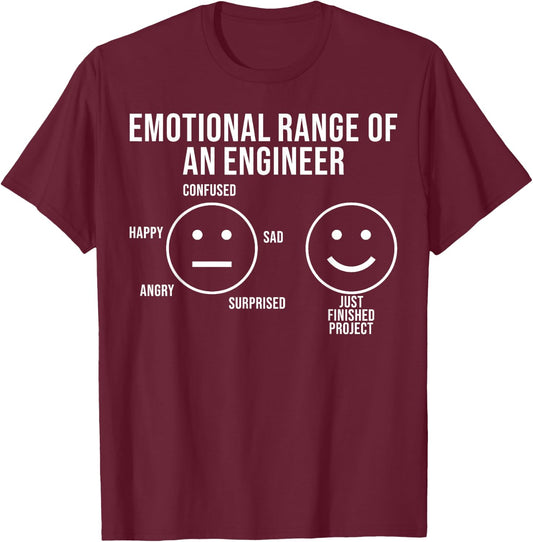 Emotional Range Of An Engineer Funny Engineering Faces T-Shirt - T-Shirt | Maroon