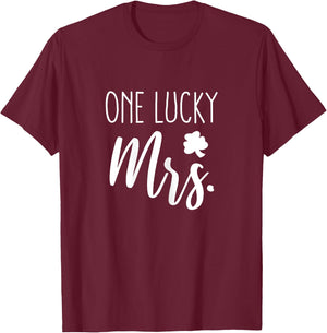 St Patricks Day Wedding Couples Matching One Lucky Mrs T-Shirt - T-Shirt | Maroon