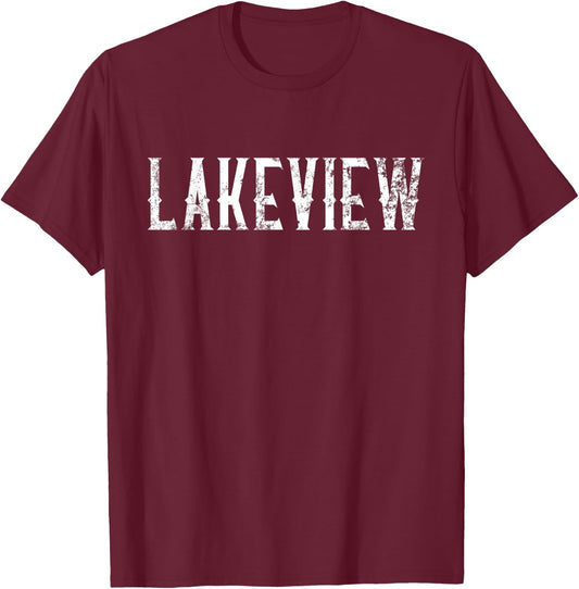 Lakeview Vintage White Script Apparel T-Shirt - T-Shirt | Maroon