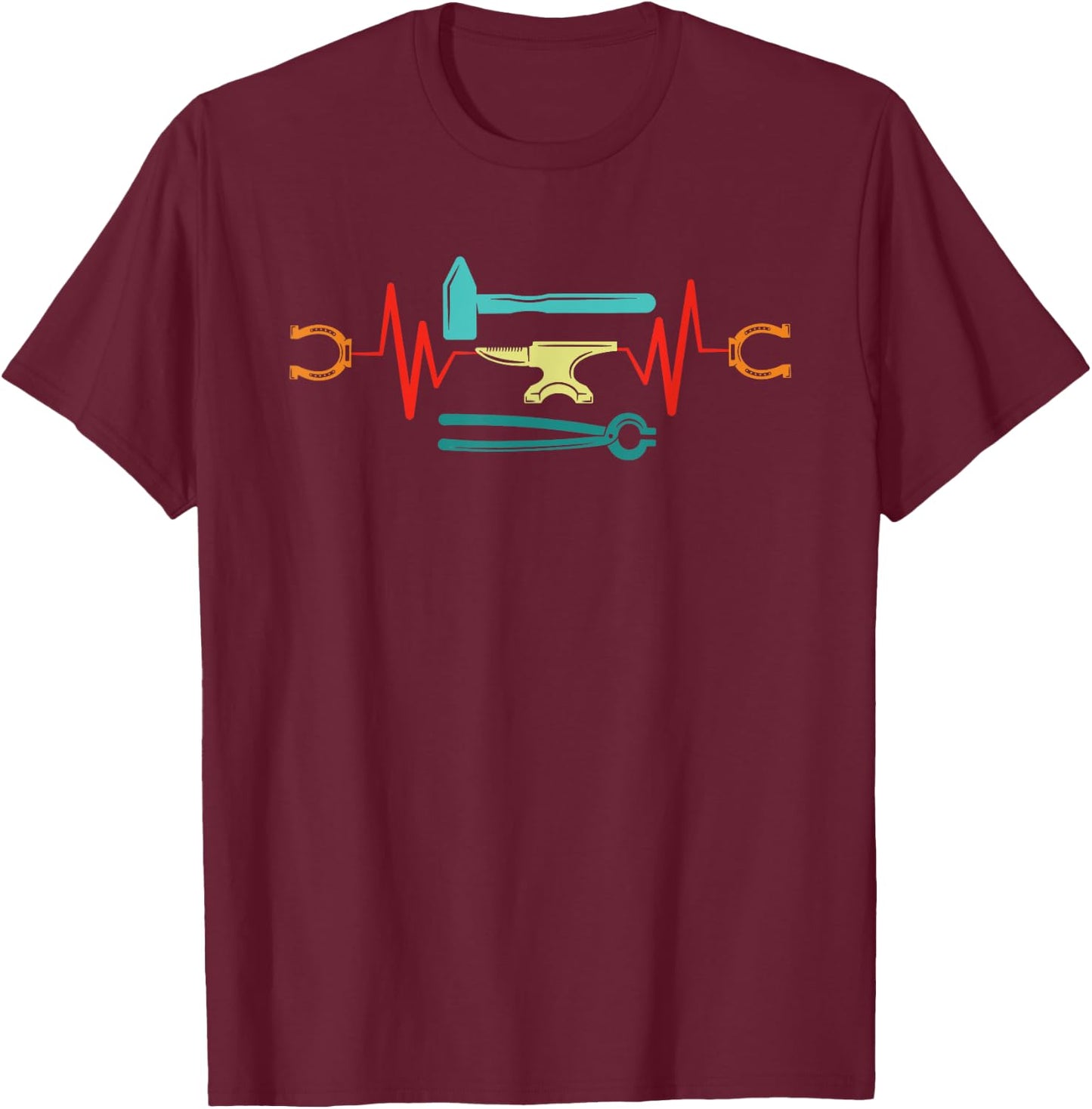 Retro Farrier Heartbeat Vintage Blacksmith Horseshoe Iron T-Shirt - T-Shirt | Maroon