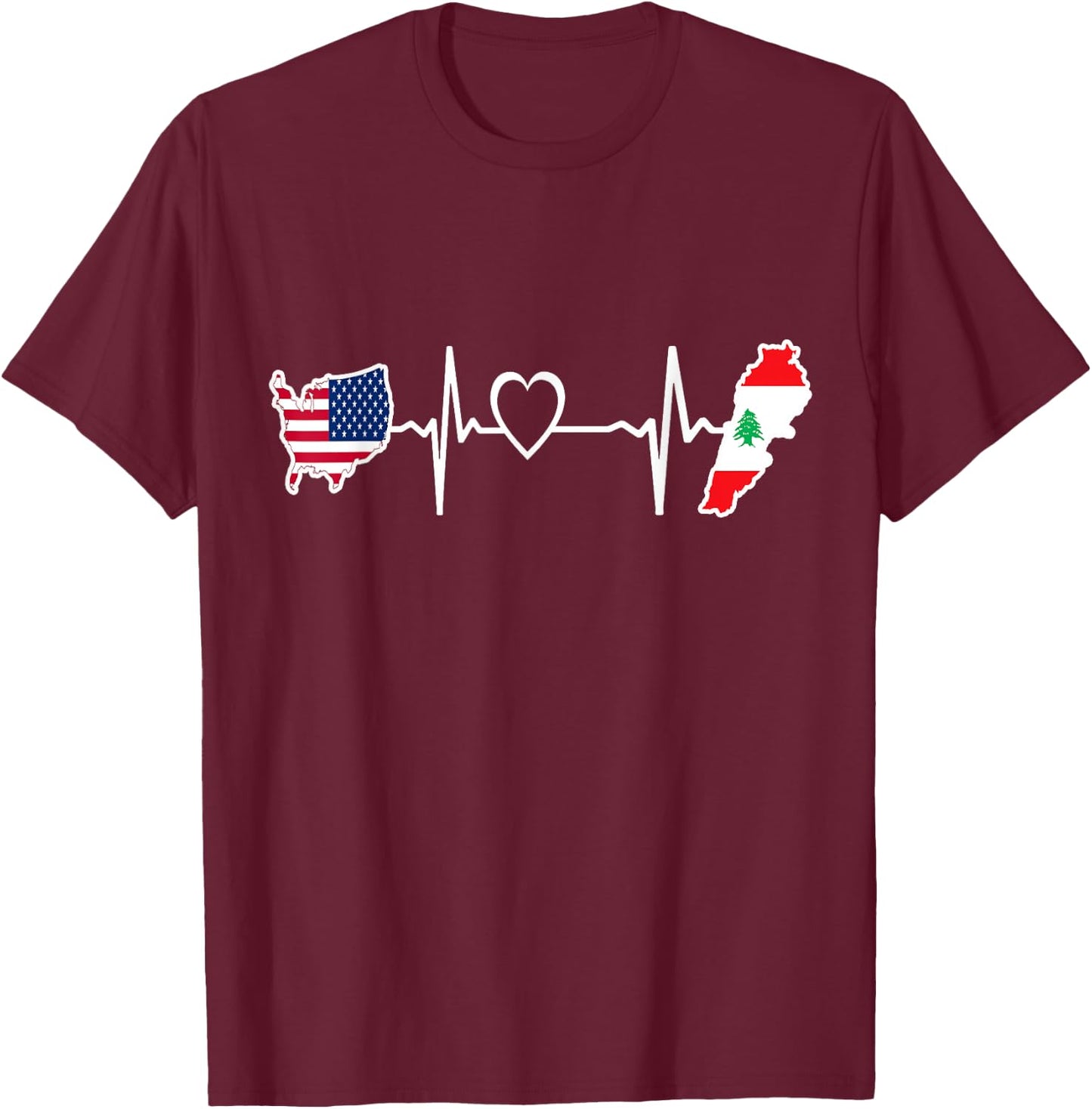 USA lebanon Heartbeat Shirt - lebanese American USA Flag T-Shirt - T-Shirt | Maroon