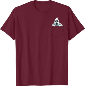 Ghost Pocket Ghost In Pocket Ghost Peeking Funny Halloween T-Shirt - T-Shirt | Maroon