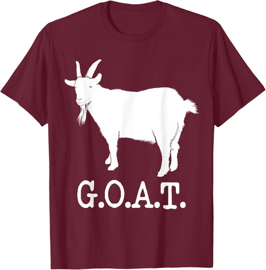 TICKLE G.O.A.T Greatest Of All Time Epic Black Modern Letter Print T-Shirt - T-Shirt | Maroon