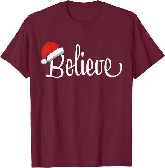Christian Believe Christmas XMAS Pajama Men Women Kids Boys T-Shirt - T-Shirt | Maroon