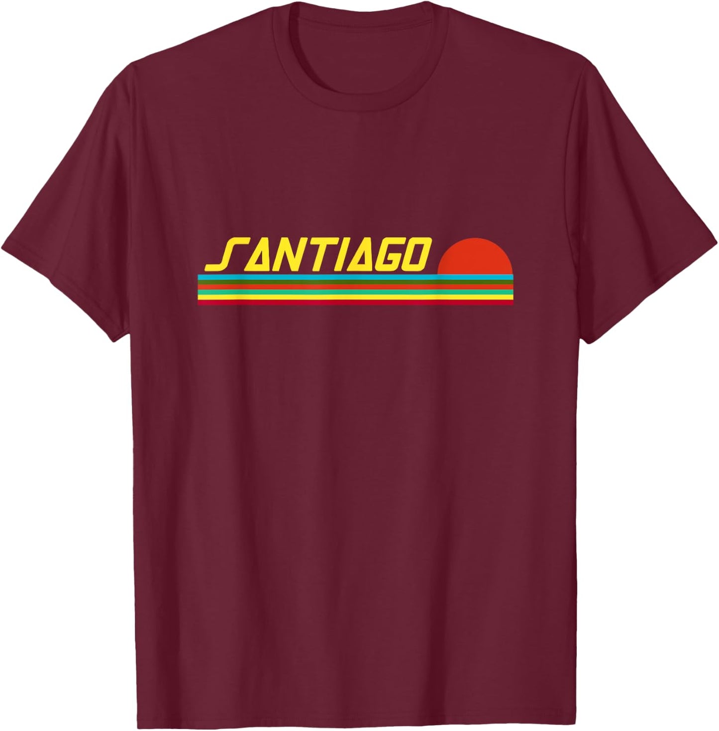 Santiago First Name Logo Retro Sunset Surfer Style Santiago T-Shirt - T-Shirt | Maroon